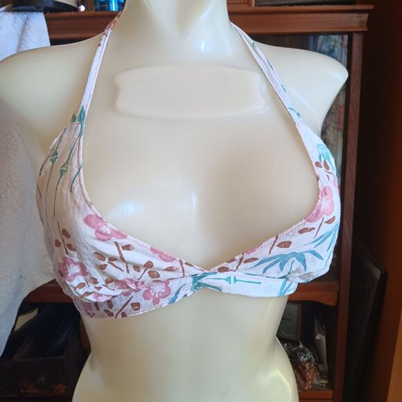 Women's Small Vintage Floral Halter Bikini Top Boho Hippie Adjustable 1970's - Picture 1 of 9